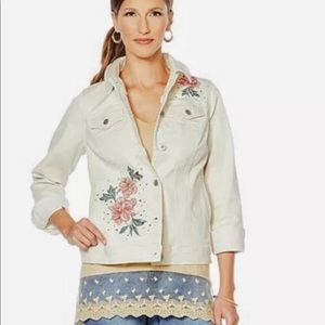 NWT Diane Gilman Embroidered Denim Jacket M L & XL